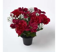 HOMESCAPES Artificial Poinsettia and Rose Christmas Flower Memorial Grave Pot Vibrant Red Green and White Plant Ideal Funeral Decor