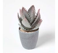 HOMESCAPES Lifelike Artificial Succulent Purple & Green Aloe Vera Plant In Round Decorative Grey Pot, 21cm Tall For Indoor Use