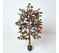 Homescapes Red and Green Artificial Capensia Tree with Real Wood Trunk, 4 Ft