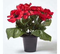 HOMESCAPES Artificial Red Poppy Grave Flowers in Grave Vase/Grave Pot, 25cm