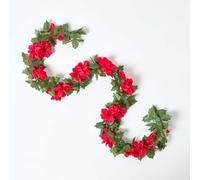 Homescapes Artificial Red Poinsettia Berry Garland, 175 cm