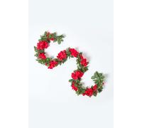 Homescapes Artificial Red Poinsettia Berry Garland, 175 cm