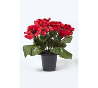 HOMESCAPES Artificial Red Poppy Grave Flowers in Grave Vase/Grave Pot, 25cm