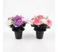Homescapes Artificial Rose & Mimosa Gravepot, Set of 2 Memorial Flowers in Purple Homescapes Purple
