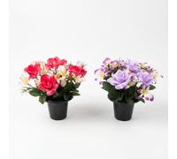 HOMESCAPES Artificial Flowers for Graves Pots Rose & Orchid Set of 2 - Cemetery Memorial Grave Flower Ornament Pots - Silk Flowers