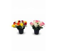Homescapes Artificial Rosebud & Mimosa Gravepot, Set of 2 Memorial Flowers in Yellow Homescapes Yellow