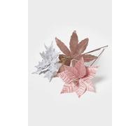 Homescapes Artificial Set Of 3 Pink Poinsettia Single Stem Decorations Pink One Size