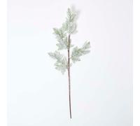 HOMESCAPES Artificial Flowers for Decoration, Realistic Fake Snowy Pine Stem Christmas Flowers, Festive Xmas Plastic Faux Floral Arrangements Indoor Outdoor Home Party Decor - Green, White 27cm