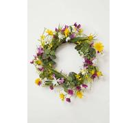 Homescapes Artificial Spring Flower Wreath, 40Cm, Mixed Floral In Yellow Yellow