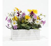 HOMESCAPES Artificial Spring Flowers in Trug - 30cm Mixed Silk Flower Arrangement for Home Decor, Realistic Faux Floral Centerpiece for Table Window Living Room Kitchen Decoration