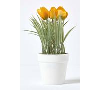 Homescapes Yellow Artificial Tulips in White Decorative Pot, 22 cm Tall - Yellow