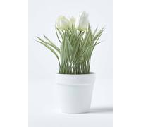 Homescapes Artificial White Handcrafted Tulips In White Decorative Pot, 22 Cm