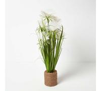Homescapes Artificial White Handcrafted Open Flower Grass Plant In Rope Pot, 74 Cm