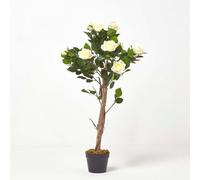 Homescapes Artificial White Handcrafted Potted Rose Tree, 90 Cm