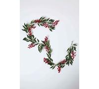 HOMESCAPES Artificial Berries and Olive Leaf Christmas Garland Red Green Xmas Decorative Realistic Indoor Hanging Decoration for Holidays