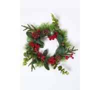 Homescapes Artificial Winter Woodland And Eucalyptus Wreath In Green