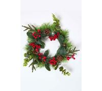 Homescapes Artificial Winter Woodland & Eucalyptus Wreath in Green Homescapes Green