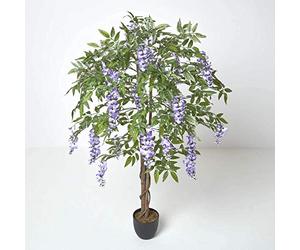 HOMESCAPES Artificial Wisteria Lilac Tree in Black Pot Measuring 5 ft (152 cm) Tall Faux Ornamental Plant for Home or Office with Real Wood Stem