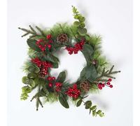 HOMESCAPES Artificial Winter Woodland and Eucalyptus Wreath