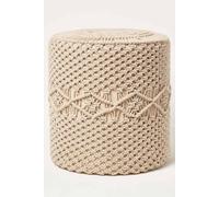 Homescapes Astrid Macrame Pouffe, 42 Cm Tall In Natural Natural One Size