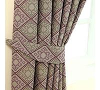 HOMESCAPES Aubergine and Gold Patterned Tie back Pair Modern Aztec Tribal Design, 2 Tie Backs for Matching Curtains