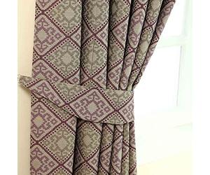 HOMESCAPES Aubergine and Gold Patterned Tie back Pair Modern Aztec Tribal Design, 2 Tie Backs for Matching Curtains