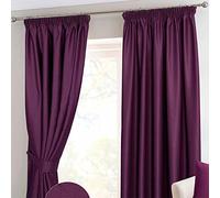 HOMESCAPES Aubergine Pencil Pleat Blackout Thermal Curtain Pair Width 117cm (46") x 228cm (90") Drop Herringbone Chevron Textured Retro Geometric Design. FREE SWATCHES.