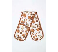 Autumn Woodland 100% Cotton Double Oven Glove - Brown Leaf Print Homescapes Beige One Size