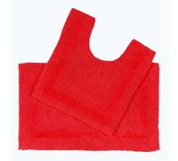HOMESCAPES Bath Mat Set, Luxury 1600gsm Extra Soft 100% Cotton, Reversible Bathroom Mat Sets 2 Piece, Washable, Non-Slip, Super Absorbent, Quick-Dry, Red Bathroom Rug with Toilet Rug