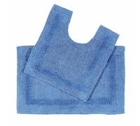 (Cobalt blue) Homescapes Luxury Reversible Cotton Bath Mat Set