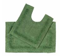 HOMESCAPES Bath Mat Set, Luxury 1600gsm Extra Soft 100% Cotton, Reversible Bathroom Mat Sets 2 Piece, Washable, Non-Slip, Super Absorbent, Quick-Dry, Fern Green Bathroom Rug with Toilet Rug