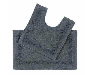 HOMESCAPES Bath Mat Set, Luxury 1600gsm Extra Soft 100% Cotton, Reversible Bathroom Mat Sets 2 Piece, Washable, Non-Slip, Super Absorbent, Quick-Dry, Grey Bathroom Rug with Toilet Rug