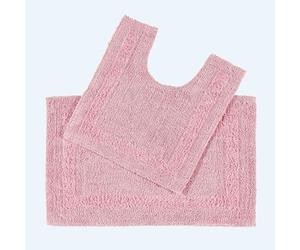 HOMESCAPES Bath Mat Set, Luxury 1600gsm Extra Soft 100% Cotton, Reversible Bathroom Mat Sets 2 Piece, Washable, Non-Slip, Super Absorbent, Quick-Dry, Pink Bathroom Rug Set: Bath Mat & Toilet Mat