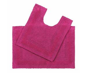 HOMESCAPES Bath Mat Set, Luxury 1600gsm Extra Soft 100% Cotton, Reversible Bathroom Mat Sets 2 Piece, Washable, Non-Slip, Super Absorbent, Quick-Dry, Raspberry Pink Bathroom Rug with Toilet Rug