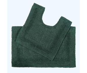 HOMESCAPES Bath Mat Set, Luxury 1600gsm Extra Soft 100% Cotton, Reversible Bathroom Mat Sets 2 Piece, Washable, Non-Slip, Super Absorbent, Quick-Dry, Forest Green Bathroom Rug with Toilet Rug