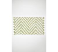 Homescapes Sage Green Cotton Bath Mat Tufted Zig Zag With Pom Pom Edges 50 X 80 Cm