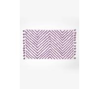 HOMESCAPES Lilac Cotton Bath Mat with Zig Zag Design Super Absorbent Tufted Bathmat with Pom Poms, 50 x 80 cm