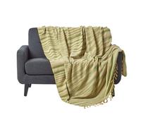 HOMESCAPES Bed Sofa Throw Cotton Chenille Tie and Dye Green 220 x 240 cm or 87 x 94 inches