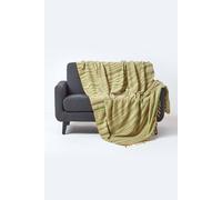 HOMESCAPES Bed Sofa Throw Cotton Chenille Tie and Dye Green 220 x 240 cm or 87 x 94 inches