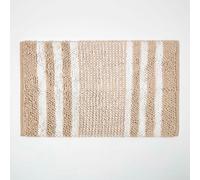 HOMESCAPES Striped Cotton Bath Mat White and Beige Super Absorbent and Soft Non-Slip 50 x 80 cm Large and Thick Bathmat