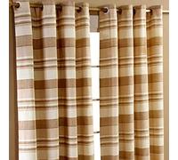 HOMESCAPES Beige Eyelet Curtain Pair 167cm (66") Wide x 228cm (90") Drop Morocco Stripe Design Ring Top Curtain Pair