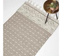 HOMESCAPES Beige & Natural Handwoven Kilim Rug 160 x 230 cm Wool & Cotton Living Room Area Rug ‘Patna’ with Traditional Textured Geometric Pattern & Tassels