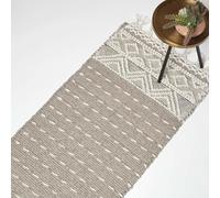 HOMESCAPES Beige & Natural Handwoven Kilim Rug Carpet Runner for Hallway 66 x 200 cm Traditional Textured Geometric ‘Patna’ Wool & Cotton Rug with Tassels
