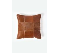 Homescapes Beige Real Leather & Goat Hair Large Check Cushion with Feather Filling | Size: 45 cm x 45 cm Homescapes Beige 45 cm x 45 cm