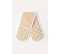 HOMESCAPES - Pure Cotton Double Oven Glove - Stars - Beige White - 18 x 84 cm - Fully Coordinated Washable Kitchen Linen