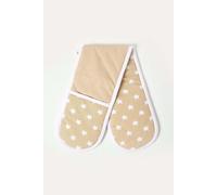Homescapes Beige Stars Cotton Double Oven Glove Homescapes Beige