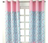 HOMESCAPES Bird and Flowers Eyelet Curtains 100% Cotton Red, Pink & Blue Children’s Curtains For Kids Bedroom Unlined One Pair - 137cm (54") Wide x 228cm (90") Drop