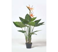 HOMESCAPES Artificial Bird of Paradise Flower 120 cm Tall Fake Strelitzia Plant in Black Pot