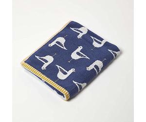 HOMESCAPES Bird Pattern Navy Hand Towel 100% Cotton Super-Absorbent & Soft 500 GSM Small Guest Towel with Seagull Design