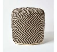 HOMESCAPES Black and Cream Chevron Pattern Pouffe - 45 x 40 cm